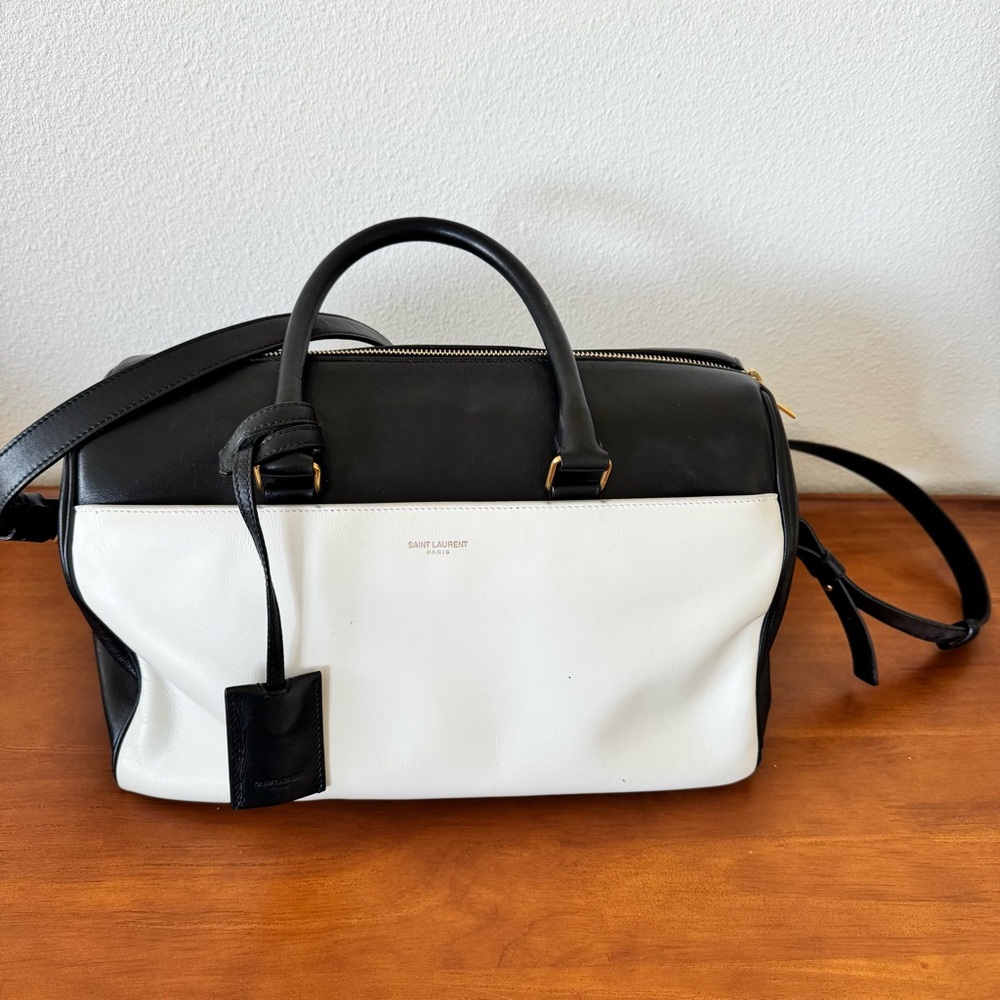 Saint Laurent YSL BO Duffle Black and White Handbag